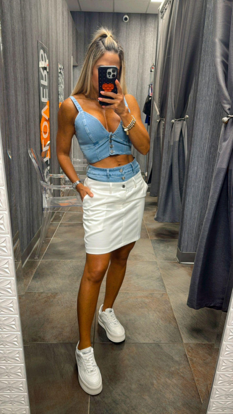 0603 Contrast denim waist skirt