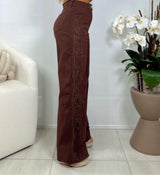 5143 High waist lace trim on side pants