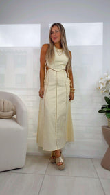 0287 Side cut out tie finish lace trim dress