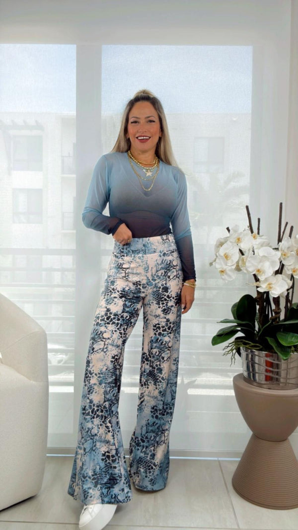 1682 Animal printed mesh top and pants set KIUT