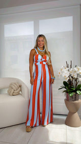 1943 Striped print tie back jumpsuit kiut