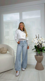 7527 Body mesh with polka dot crop top