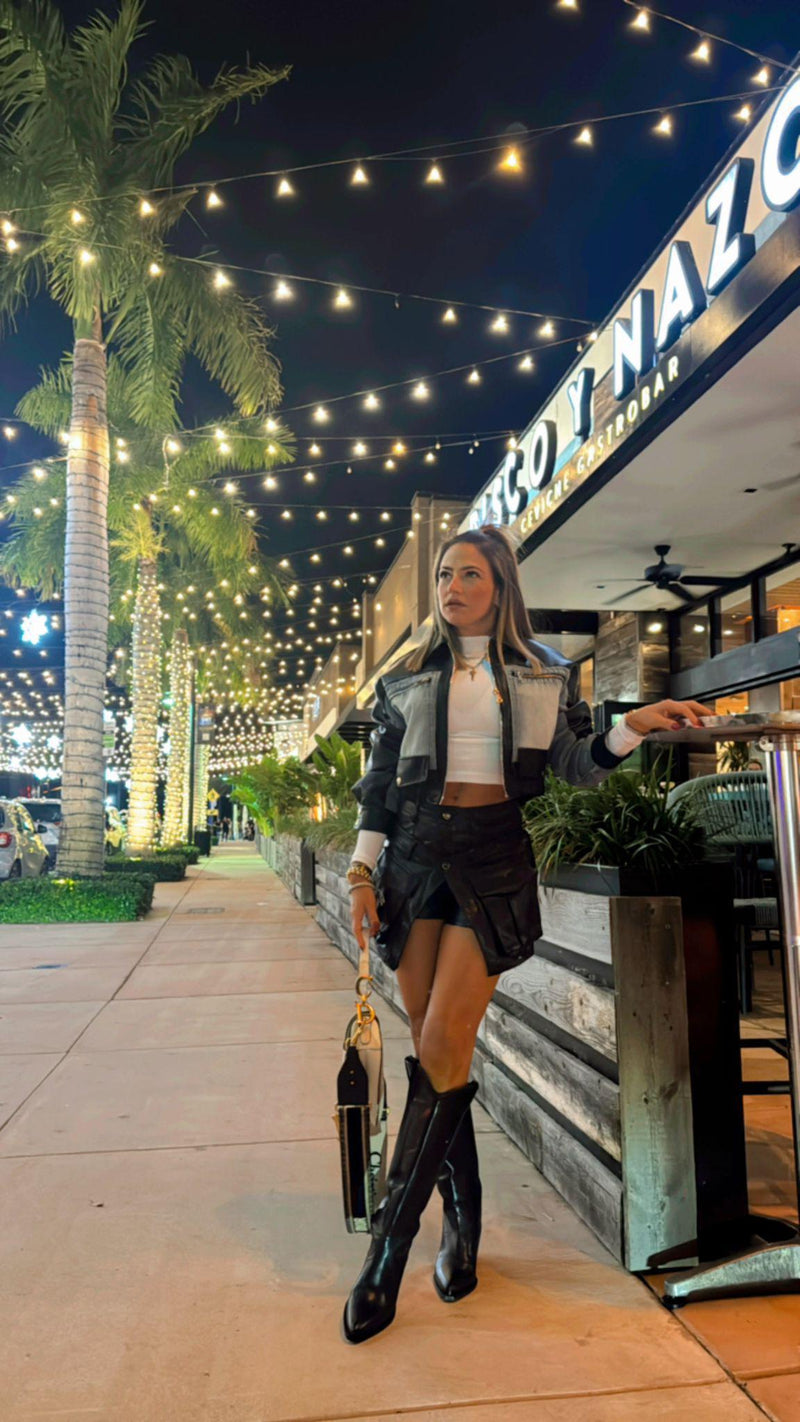 4316 Double waist leather skirt