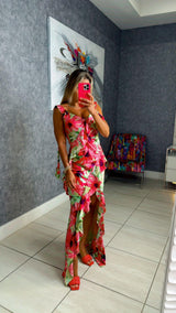 0446 Satin sunfloral dress