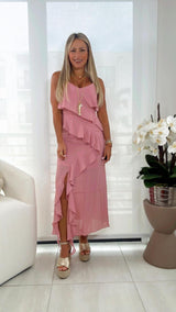 9251 Long dress with ruffles