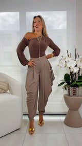 7171 Draped long sleeve bodysuit