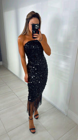 3906 Sequin dress with fringe