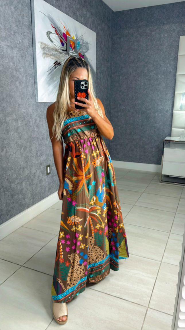 3993 Safari tropical maxi dress