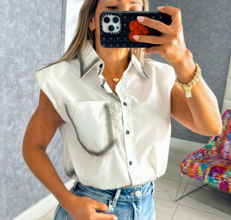 6027 Button down shoulder pad shirt