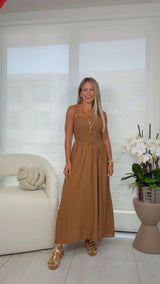 2956 Smocked basque waist midi dress
