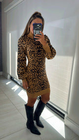 2016 Animal print bell sleeve knit dress