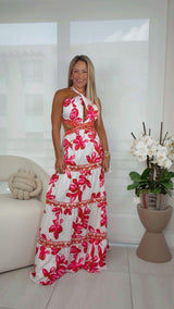 1526 Halter tiered maxi dress