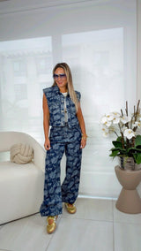 0676 Royal bloom vest and pants set