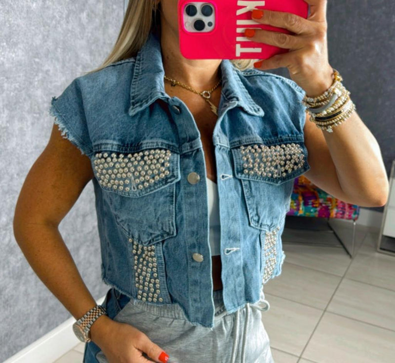 2500 Denim vest with studded