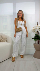 S313 Linen smocked tube jumpsuit