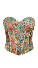 7408 Floral embroidery corset top