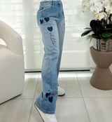 3609 Embroidery hearts denim pants