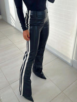 5597 Stripped contrast detail at side leather pants