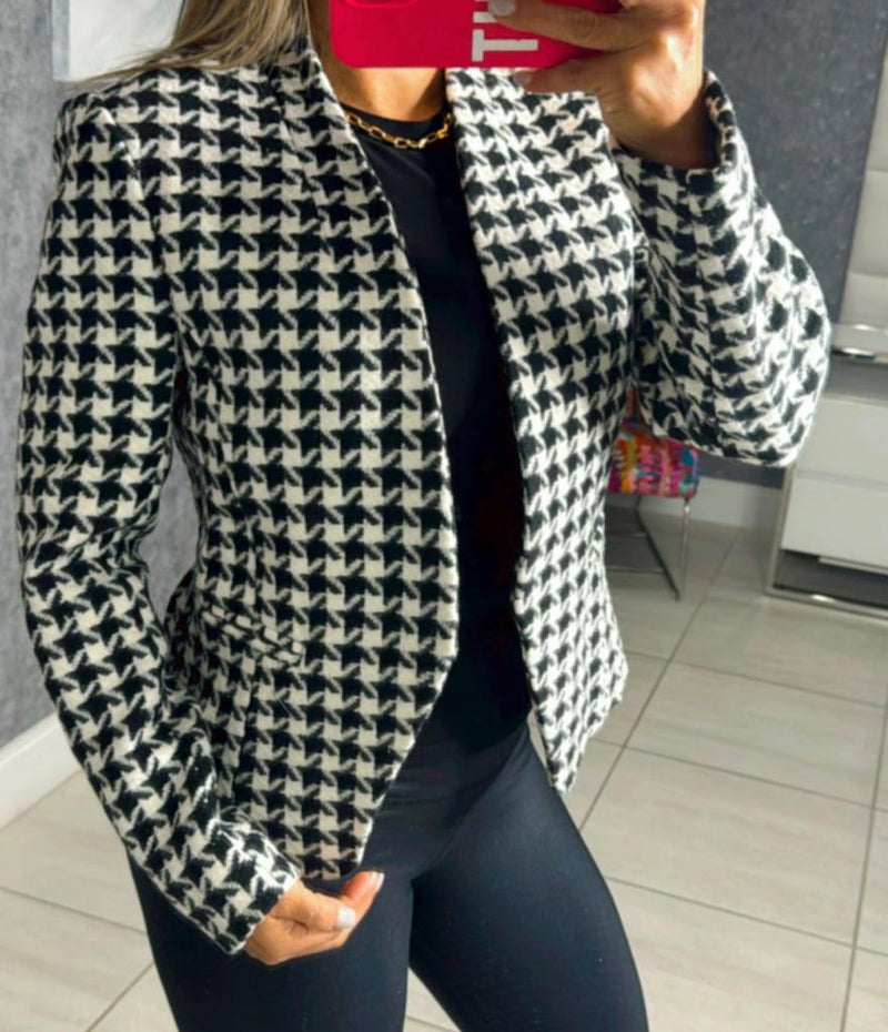 0004 Check plaid tweed short blazer