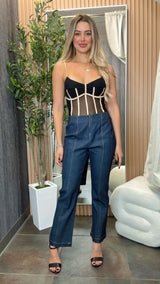 2818 Mesh panel bodysuit with front stripe