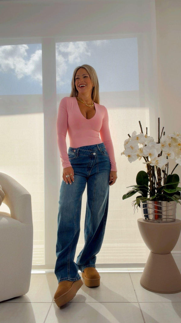 8926 Crossover denim pants wide leg