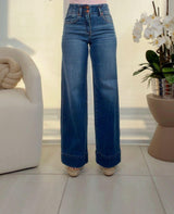 1089 High rise ankle wide seam detailed pants