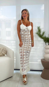 0012 Seashell crochet lace maxi dress