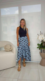 1050 Denim polka dot print wrap skirt