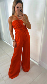 5734 Braided strap satin tube jumpsuit