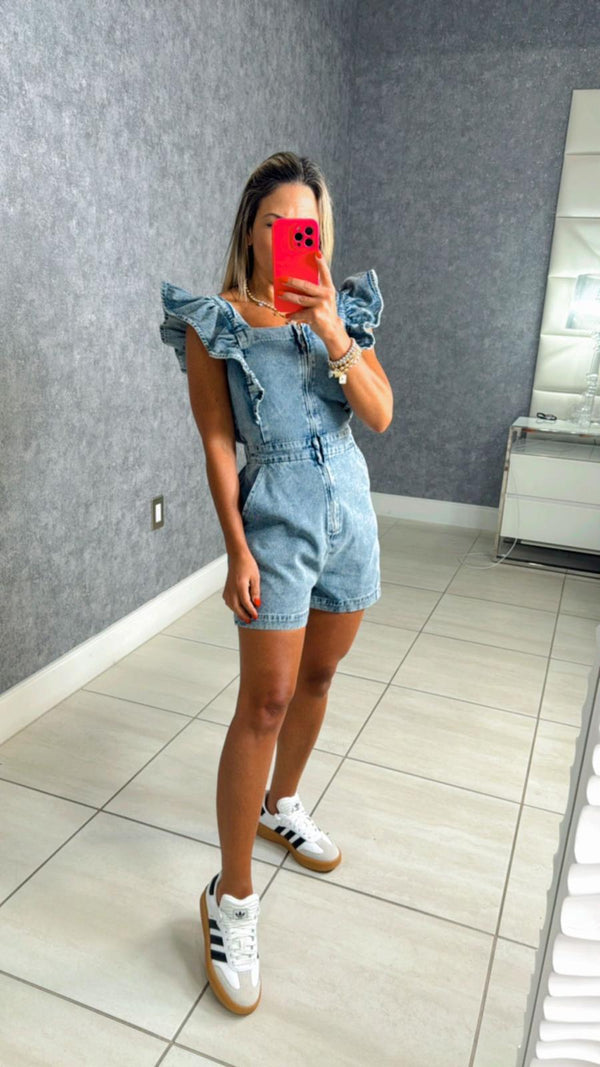 2570 Ruffle denim romper