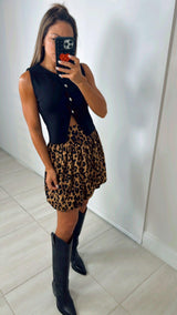 1350 Animal print bubble skirt with elastic waist