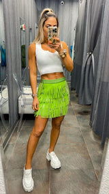 1064 Leather fringes mini skirt