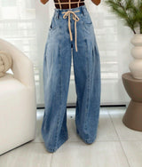 1679 Wide leg denim pants front closure
