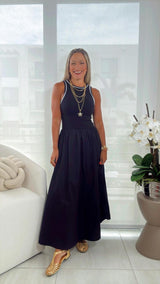 2739 Sleeveless mix media dress
