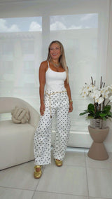 1040 Polka dot denim barrel pants