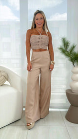 2261 Halter neck knotted rope detail top and pants set