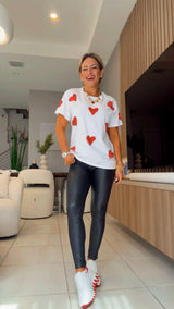 133 Red hearts with stones print top