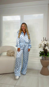 2006 Polka dot satin jacket and pants set