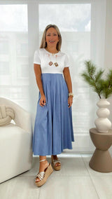 6760 Pleated denim midi dress