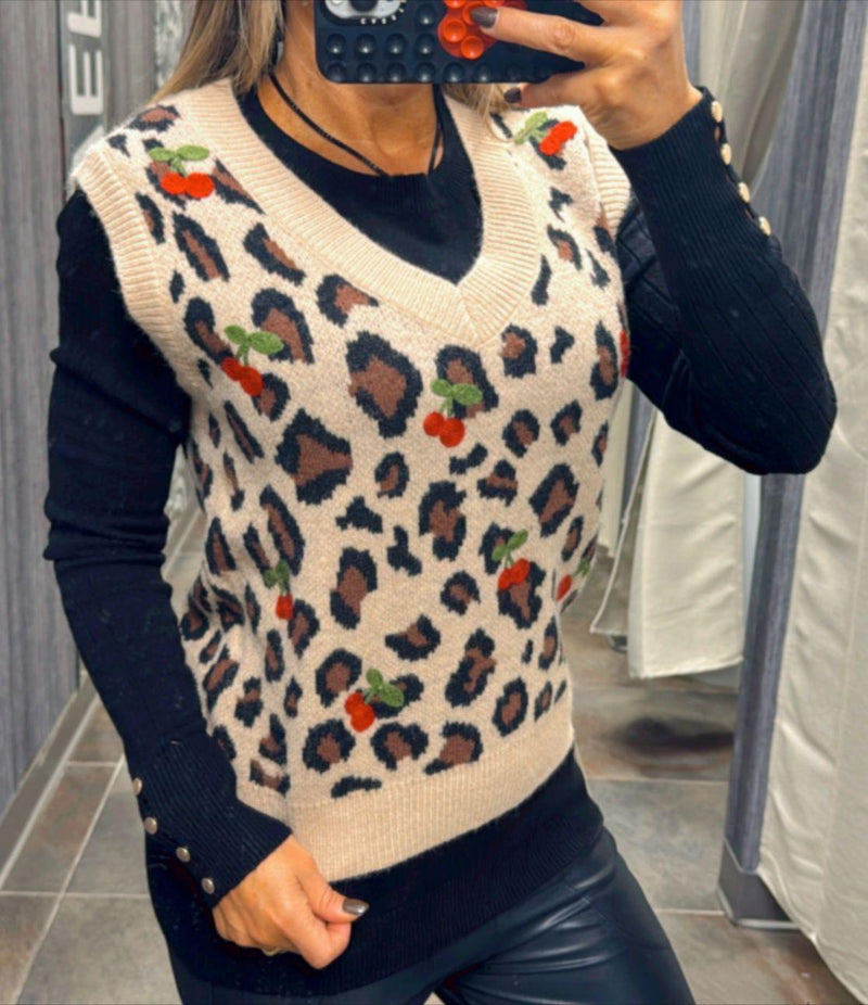 9027 Animal print and cherries vest