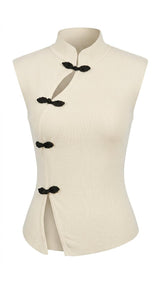 6135 Mandarin collar knit tank top
