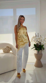 6398 Strapless asymmetric satin top