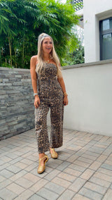 3099 Leopard denim strapless jumpsuit