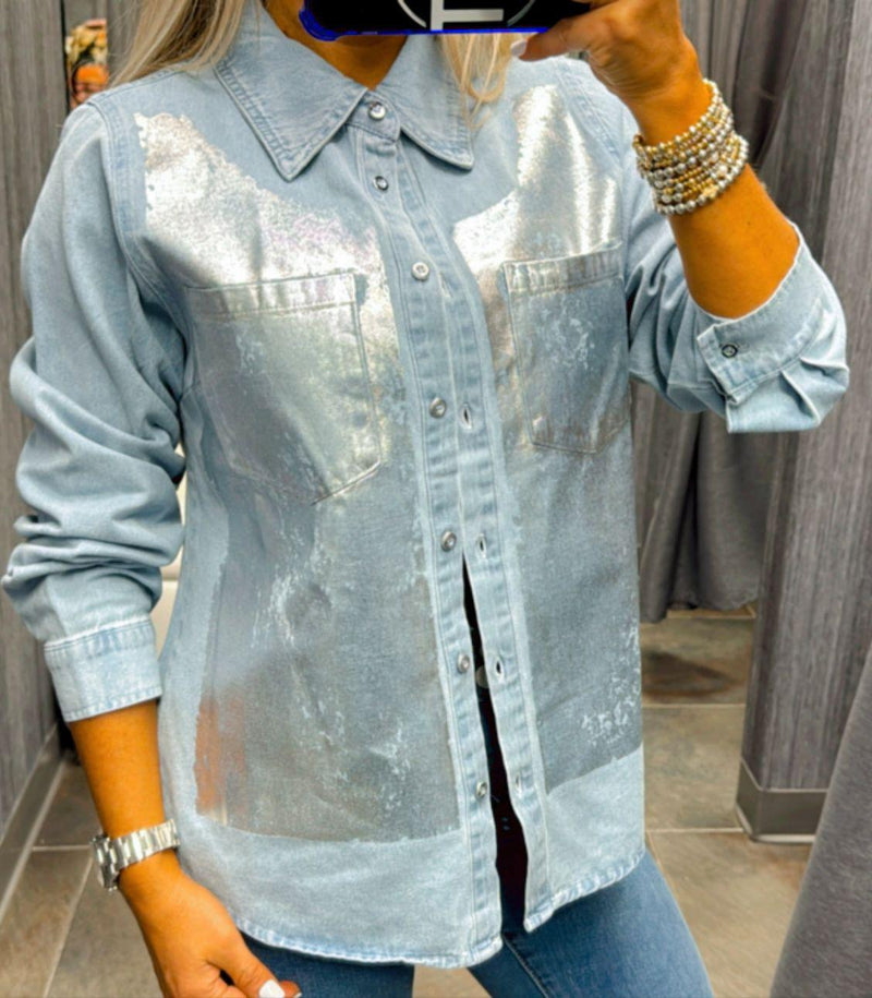 3003 Denim shirt metallic wash effect