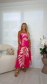 8264 Leaf one shoulder midi dress
