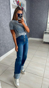 5520 Corset print washed t-shirt