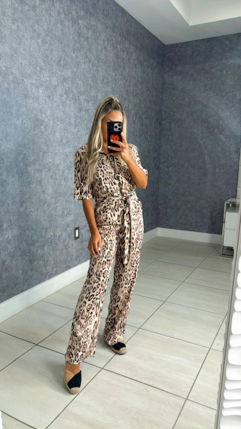 9781 Fierce animal print front tie jumpsuit