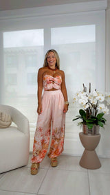 0030 Printed strapless top and pants set