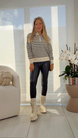 9667 High neck stripe sweater with zipper