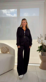 1204 Zip up jacket and wide leg pants set